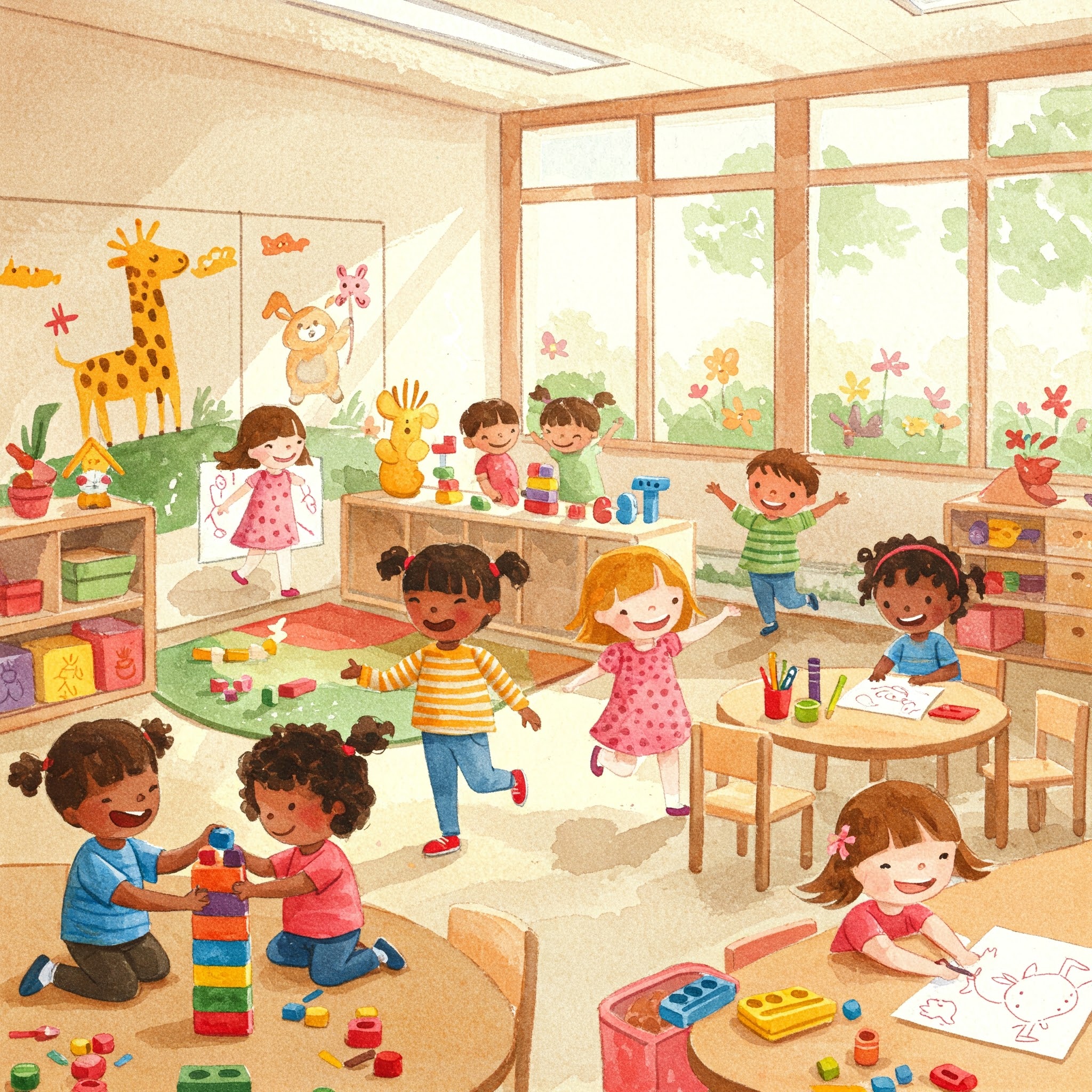 어린이집에서 뛰어노는 아이들