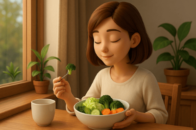 아침에 채소를 먹고 있는 웹툰 이미지