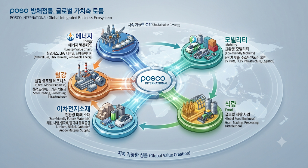 포스코인터내셔널 에너지 소재 식량 사업구조