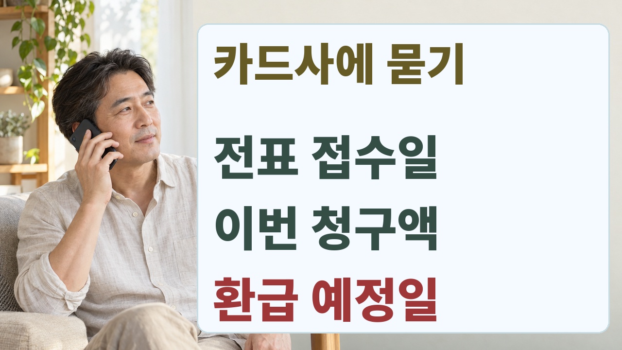 카드사에 전표 접수일, 이번 청구액, 환급 예정일을 묻는 확인 메모