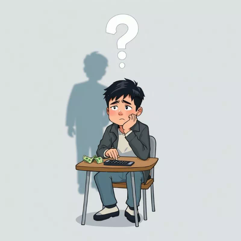 친구에게 돈을 빌려주고 빌린 돈 문제로 갈등하며 고민하는 사람의 모습을 상징적으로 표현한 이미지