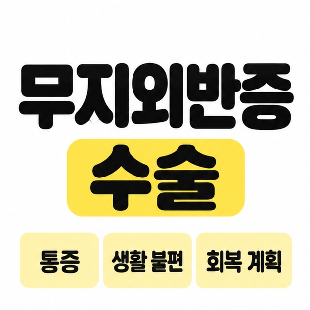 무지외반증 수술 제목 아래 통증, 생활 불편, 회복 계획을 세 묶음으로 표시한 대표 이미지
