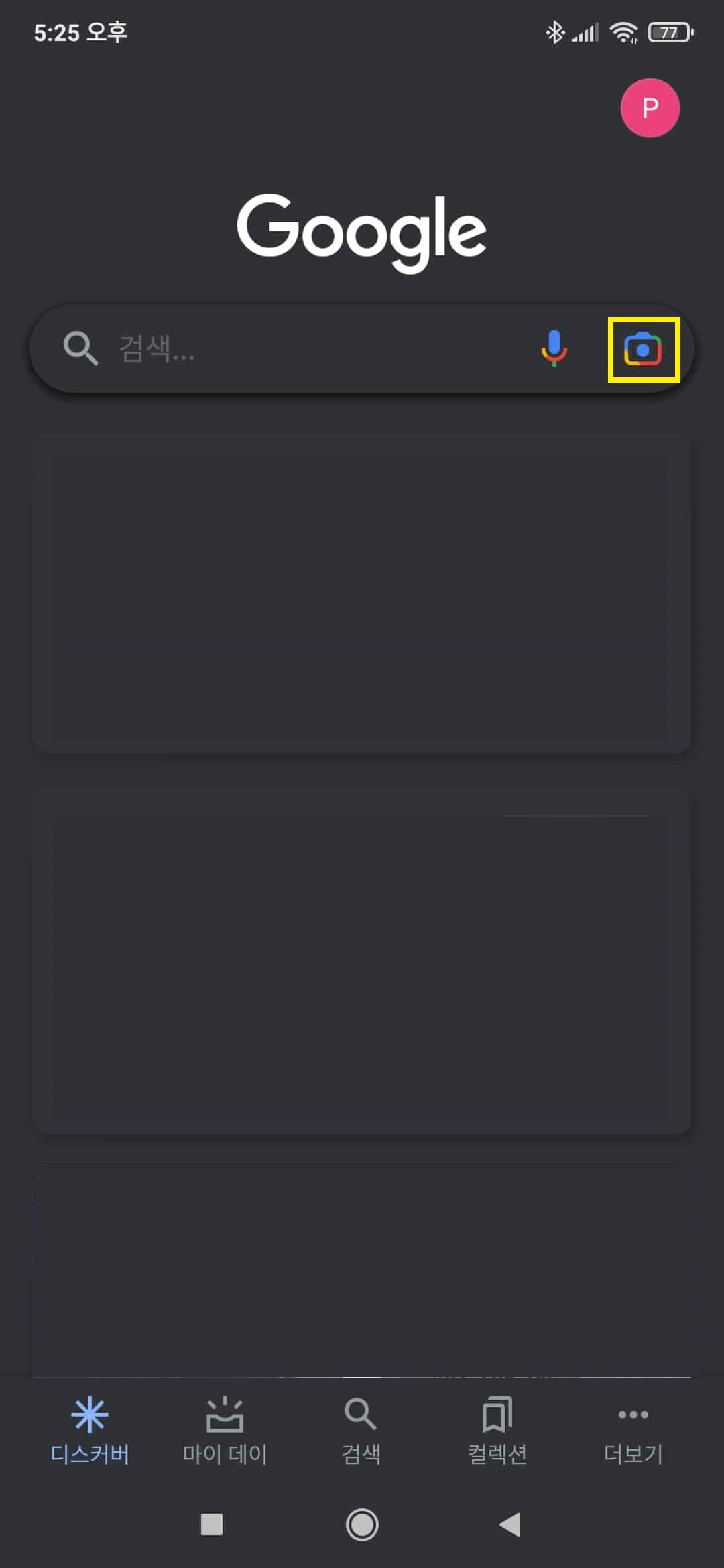 검색칸 좌측의 카메라를 이용해 구글 이미지 검색 진입