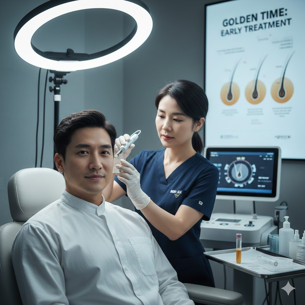 탈모 치료하는 골든 타임 웃는 남성