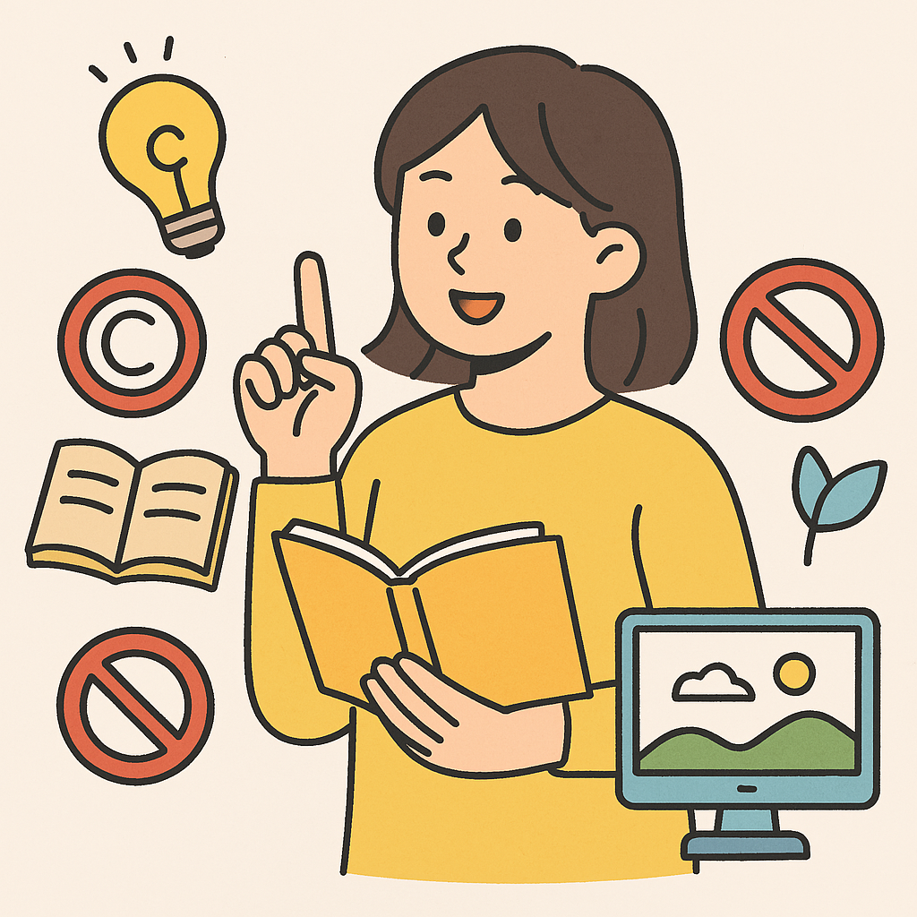 저작권에 대해 이야기 하고 있는 여성 이미지