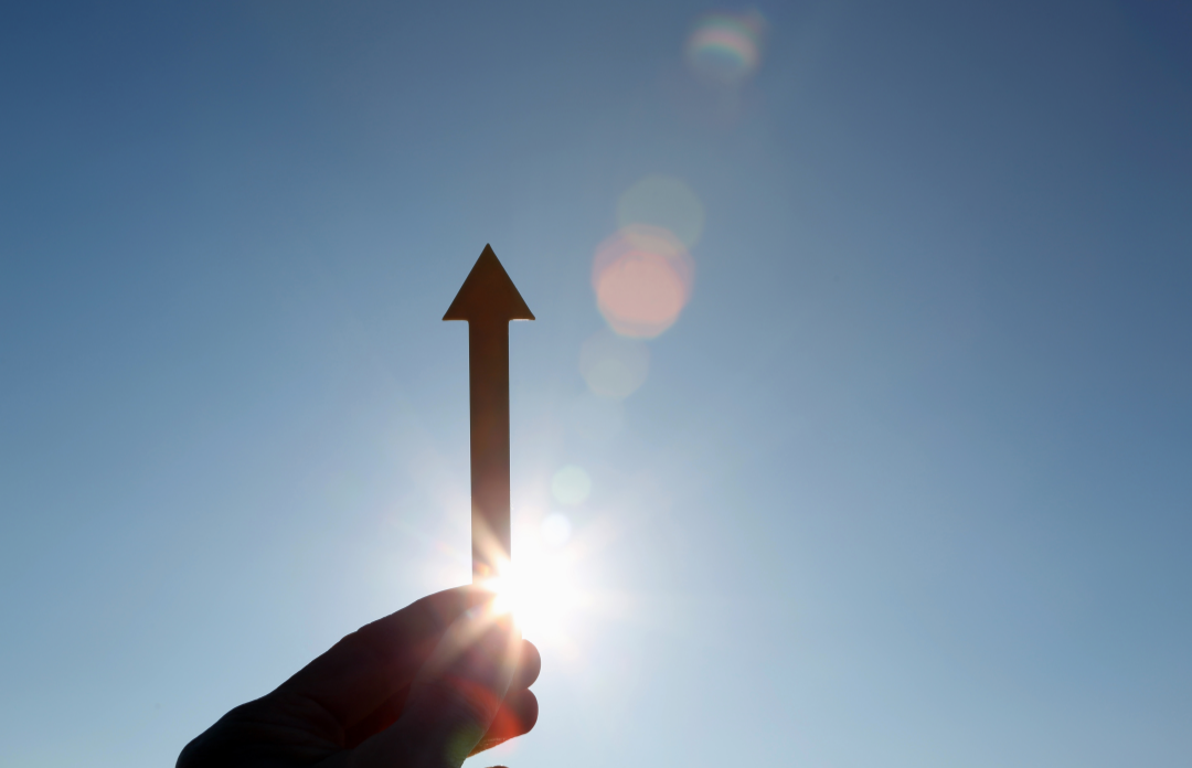 햇빛 속에서 화살표를 들고 있다.