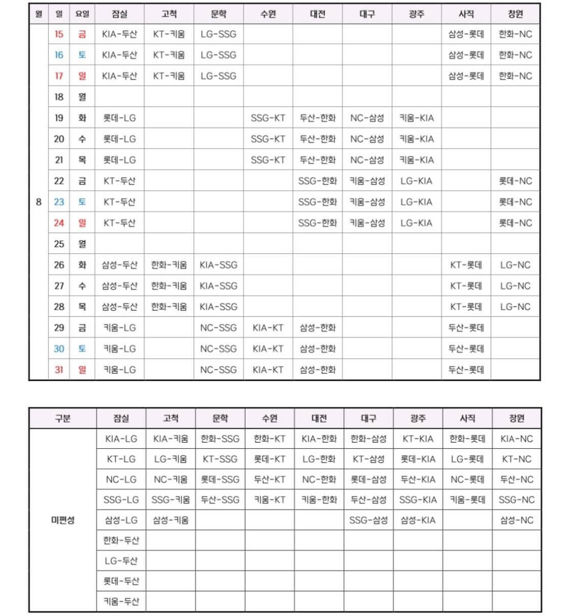 2025 KBO리그 일정