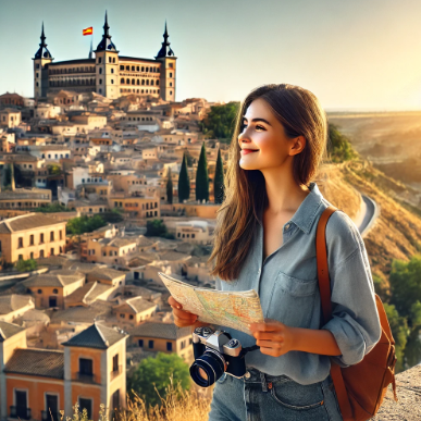 스페인 톨레도 여행하고 있는 여성의 모습