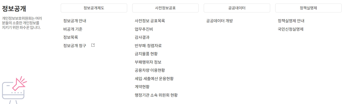 투명한 정보 공개를 위한 메뉴 화면