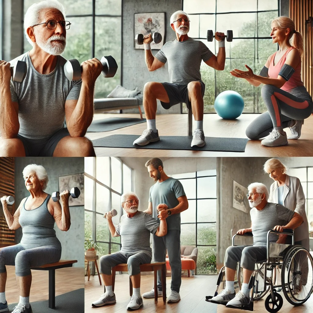 다양한 나이대의 노인 운동