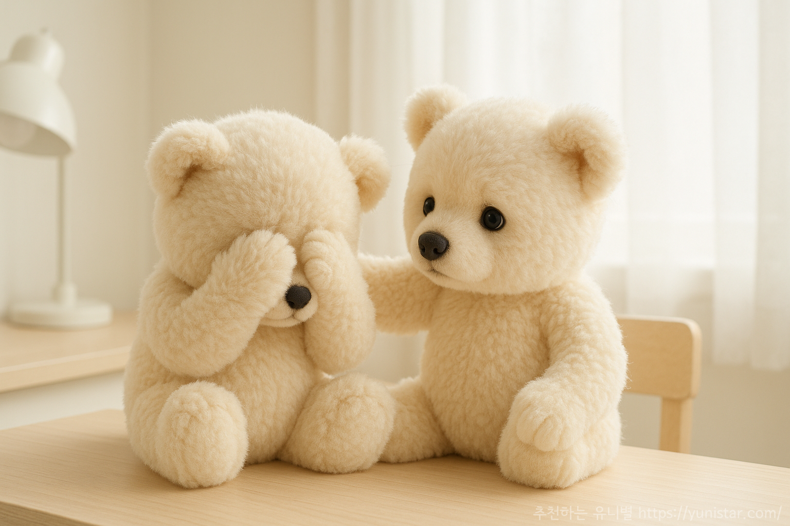 우는곰돌이와 위로하는 곰돌이이미지