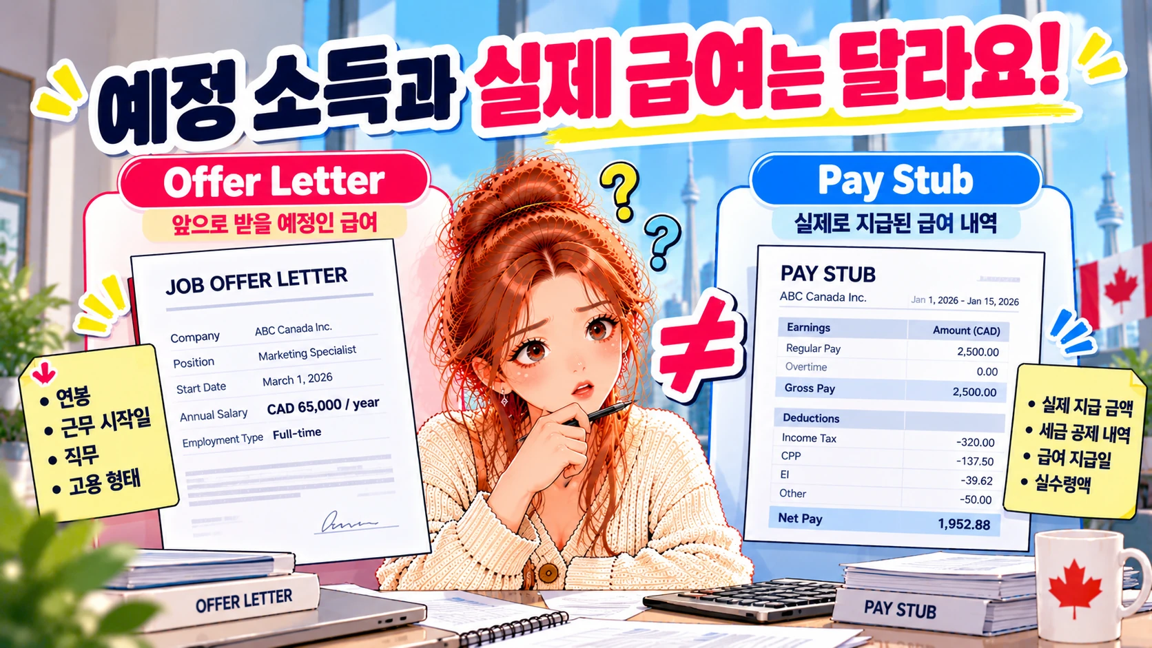 캐나다-렌트-예정소득-실제급여-비교