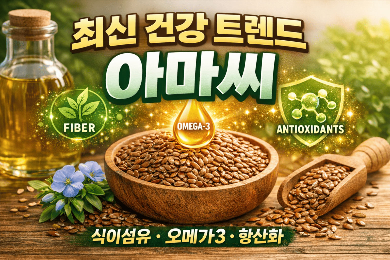최신 건강 트렌드 아마씨 (식이섬유, 오메가3, 항산화)