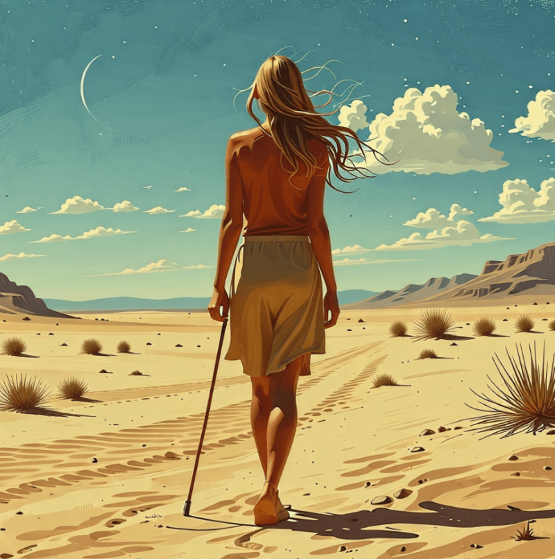 사막을 걷고 있는 여자 뒷모습