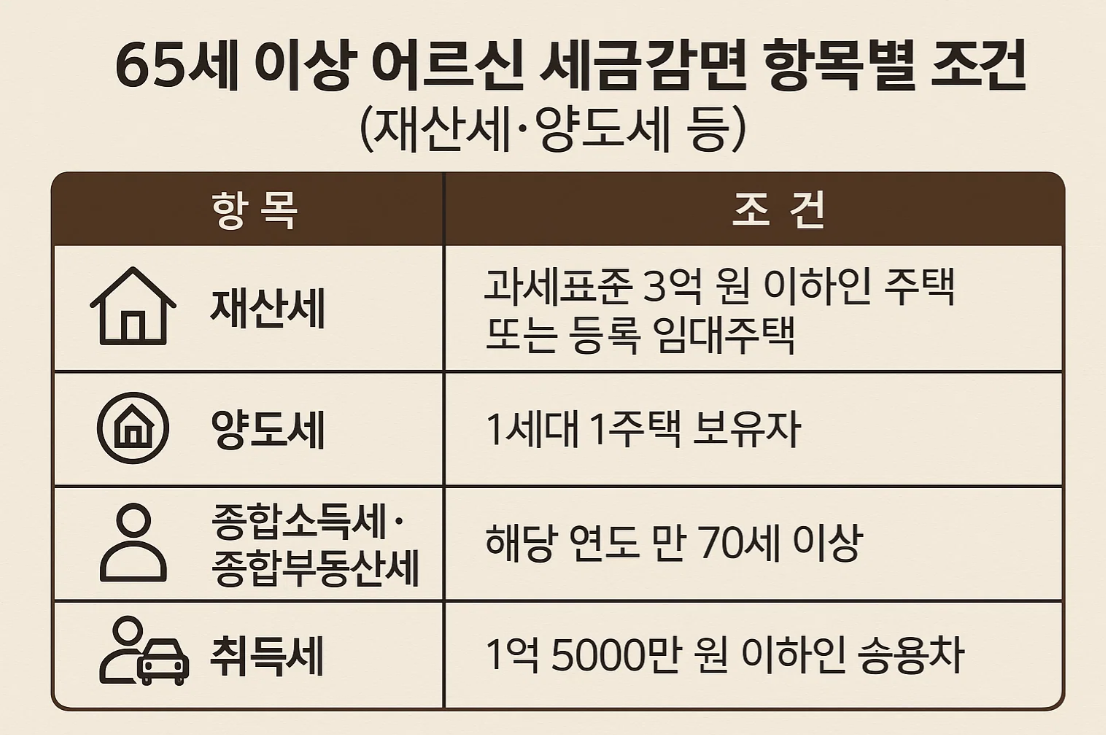 65세이상 어르신 세금감면 항목별 조건 (재산세·양도세 등)
