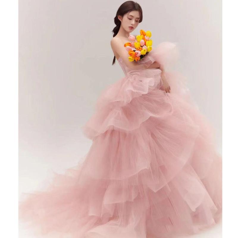 임뷰 풍성한 A라인 핑크 유색드레스 제주스냅 피로연 파티 스튜디오 웨딩촬영드레스 대여