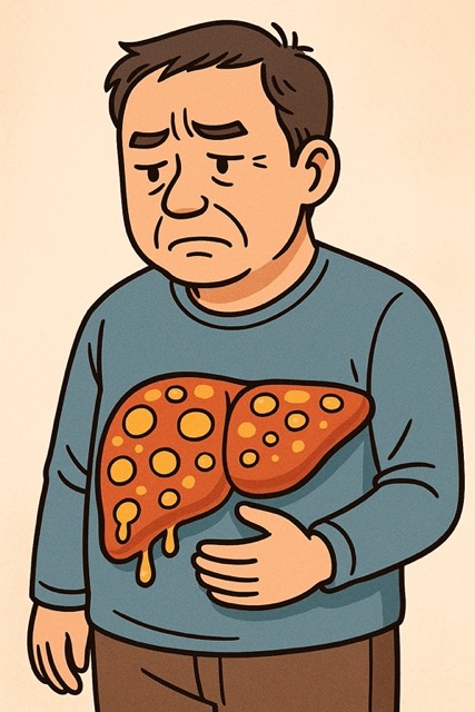 남성의 지방이 쌓인 간을 일러스트로 표현