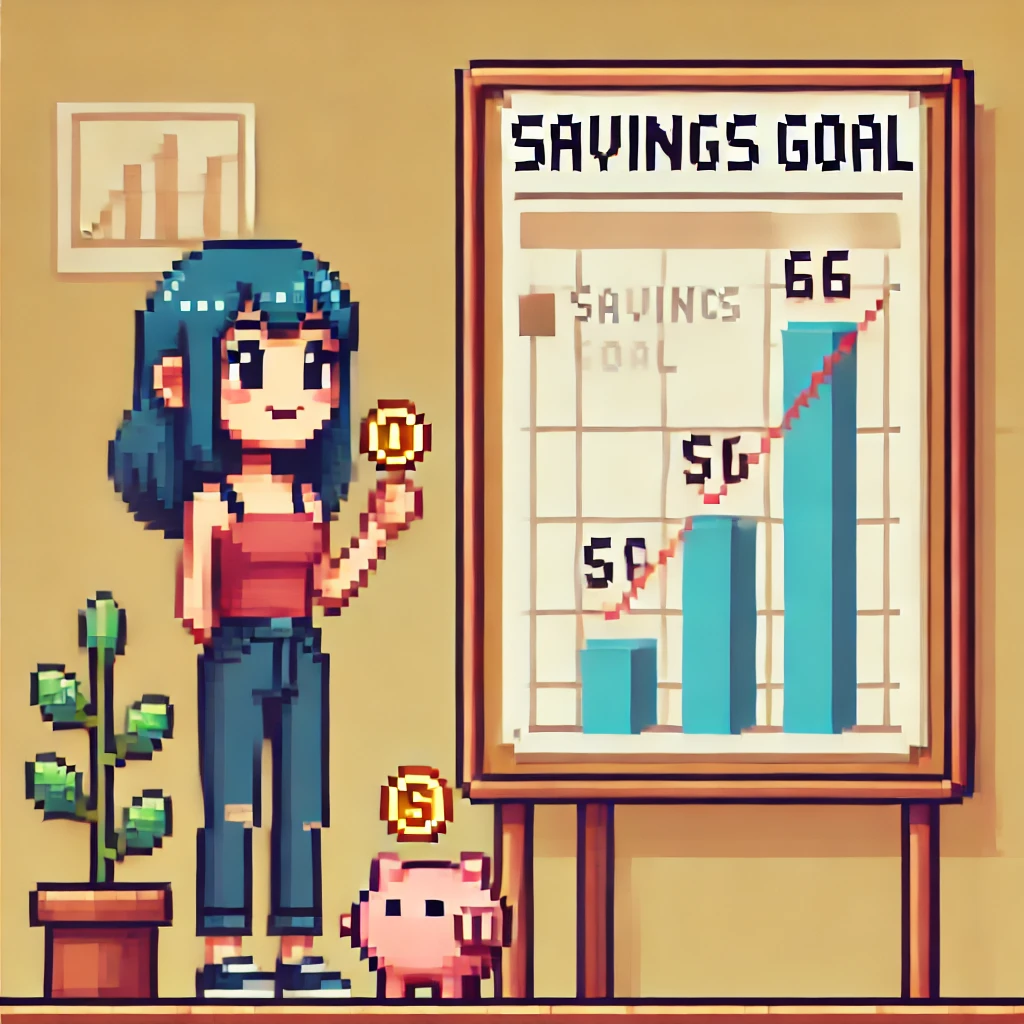 저축 목표 그래프를 달성하는 여자