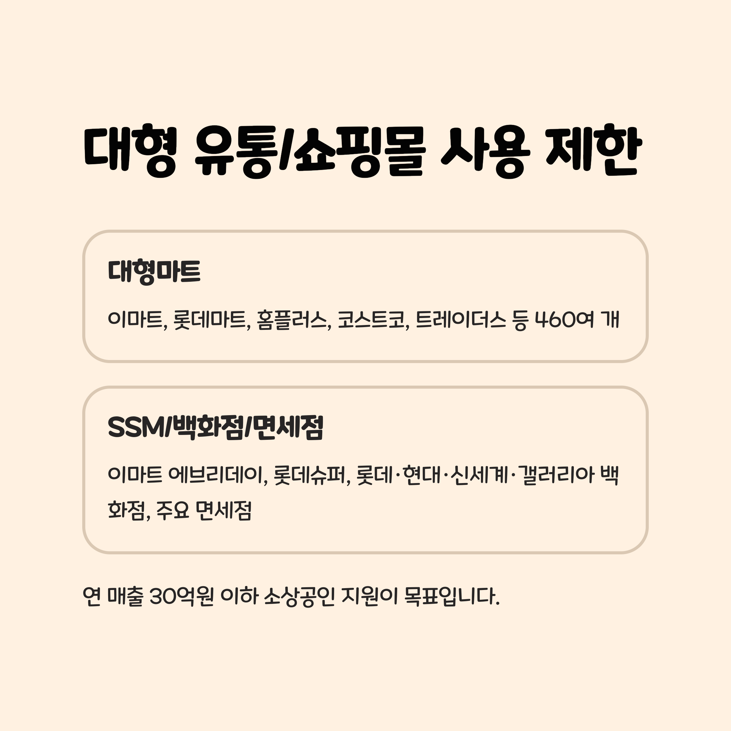 1. 대형 유통/쇼핑몰 사용 제한