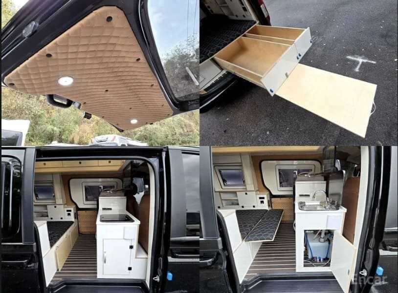 현대 스타리아 캠핑카 인테리어 서랍장 및 개수대 모습