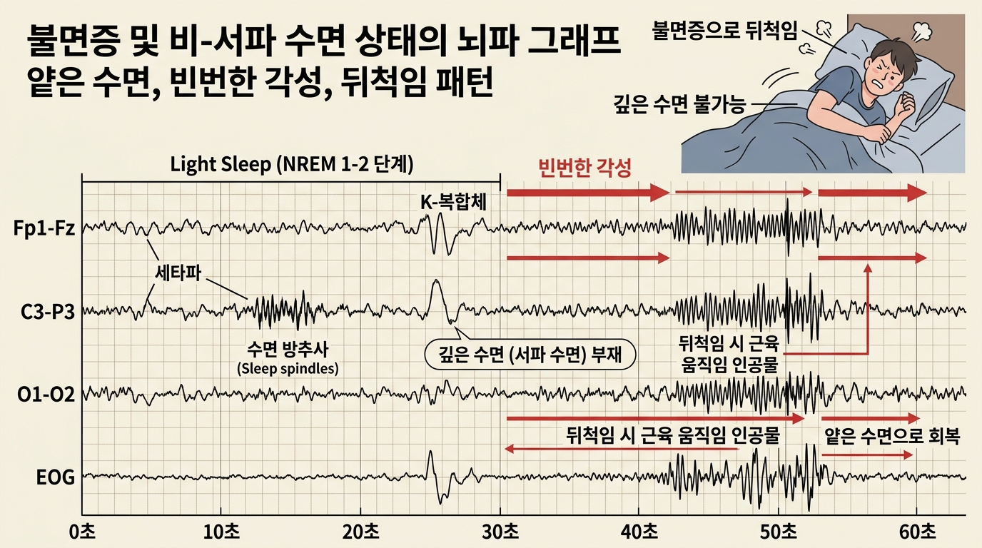 불면증과 수면상태를 비교한 인포그래픽