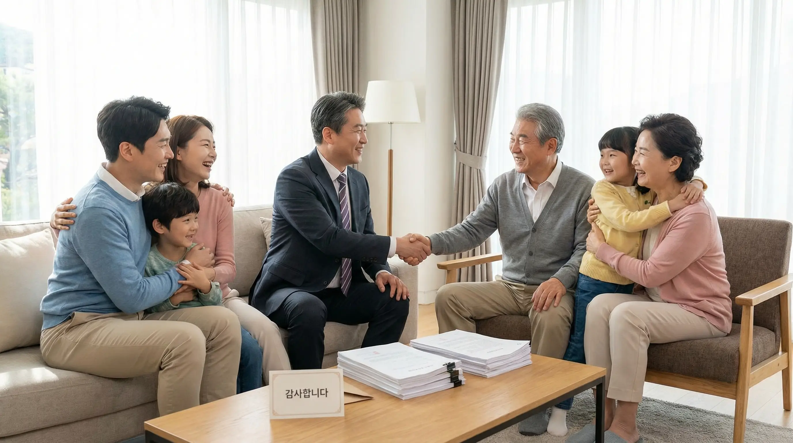 법률 전문가와 함께 상속 빚 문제를 해결하고 평온한 일상을 되찾은 가족의 모습