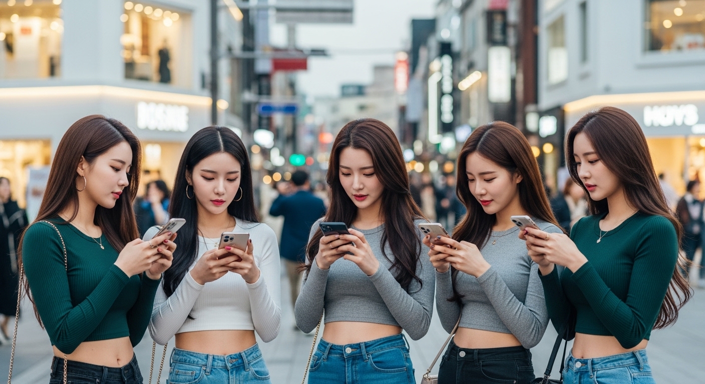 스마트폰을 보는 여성들