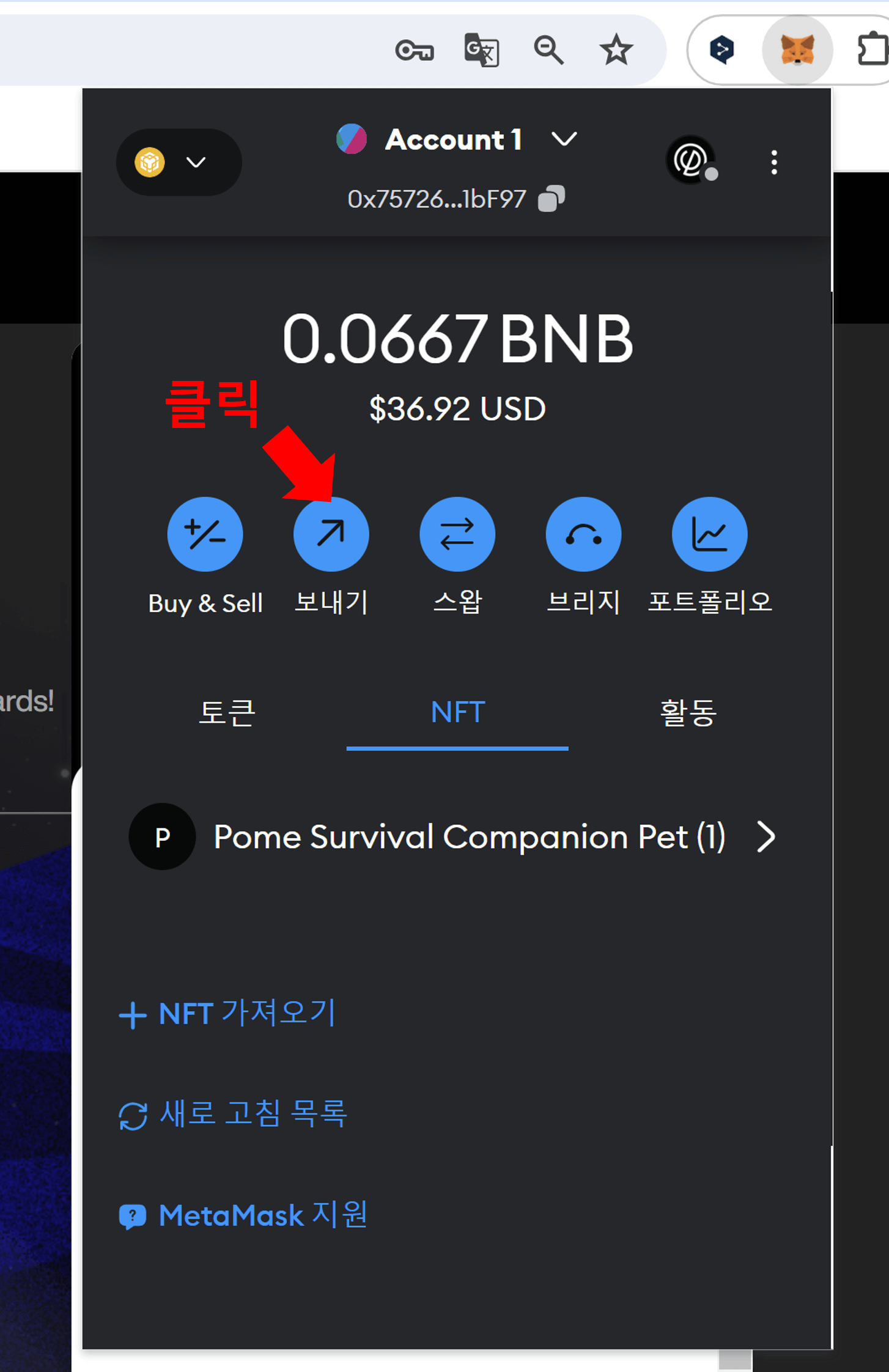 NFT 포메리움 지갑으로 전송하기3