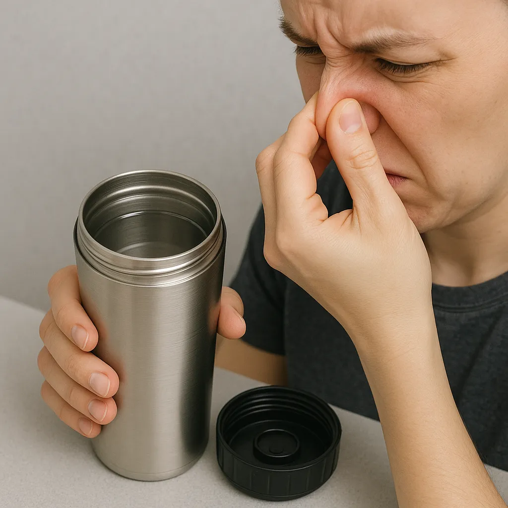 텀블러-물이-냄새나는-이유를-표현하는-사람의-표정과-텀블러