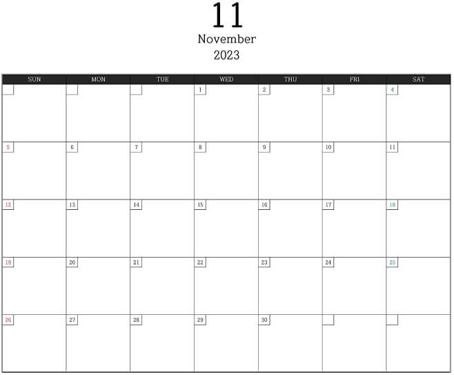 2023년 11월 달력