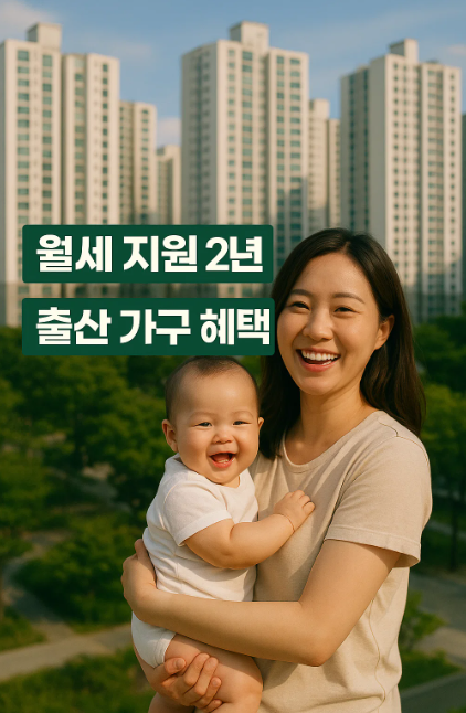 서울시에서 아기를 낳은 가정에 2년간 월세를 지원하는 정책을 소개하는 블로그 대표 이미지