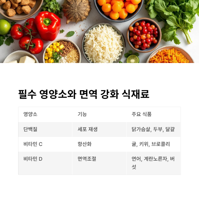 필수 영양소와 면역 강화 식재료 정리