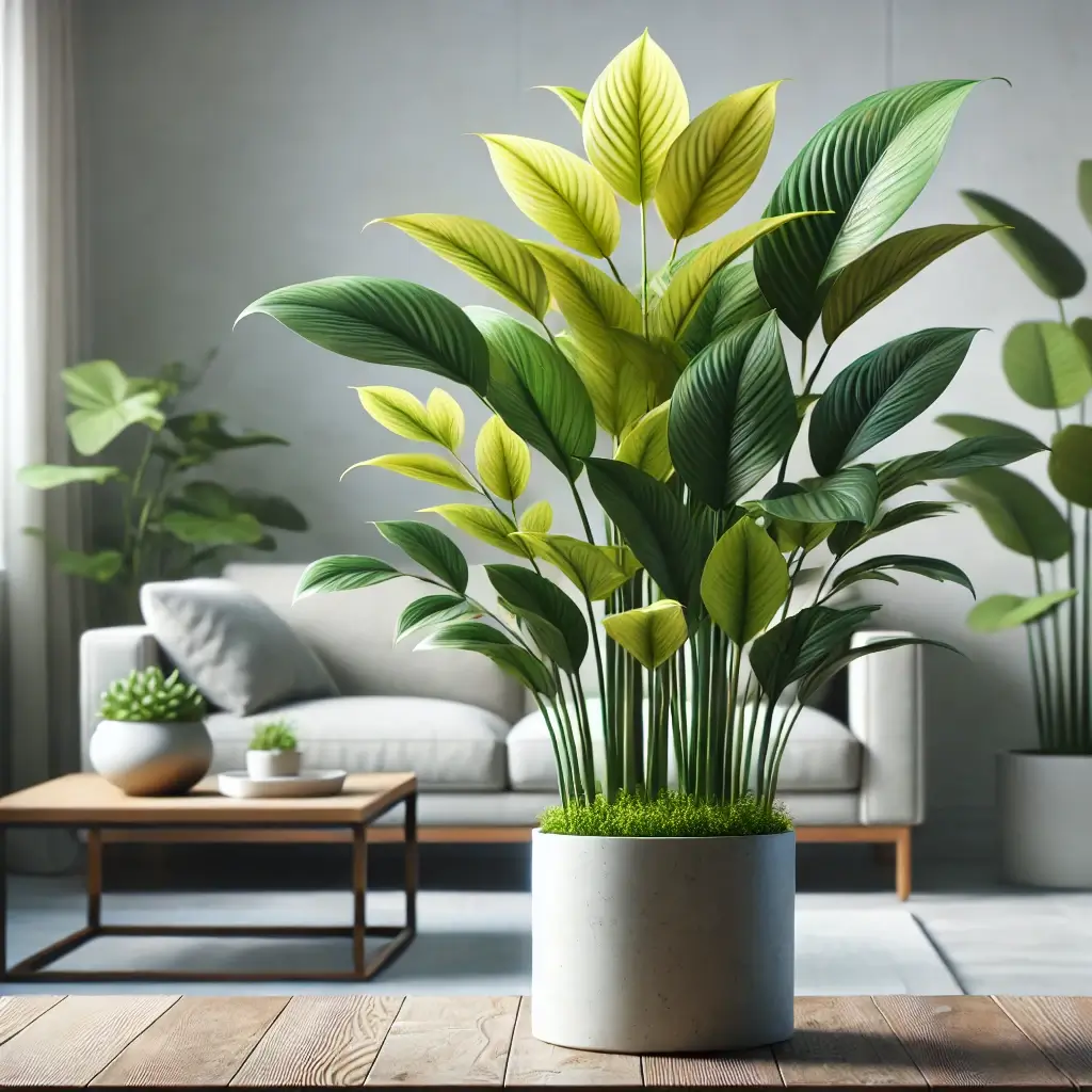 실내 식물 잎이 노랗게 변하고 있는 이미지