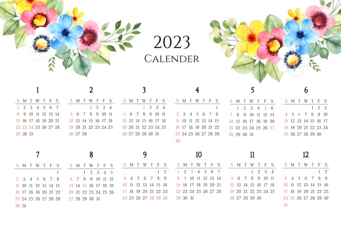 2023년 12개월 달력 플라워 느낌