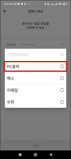 발급 옵션 선택