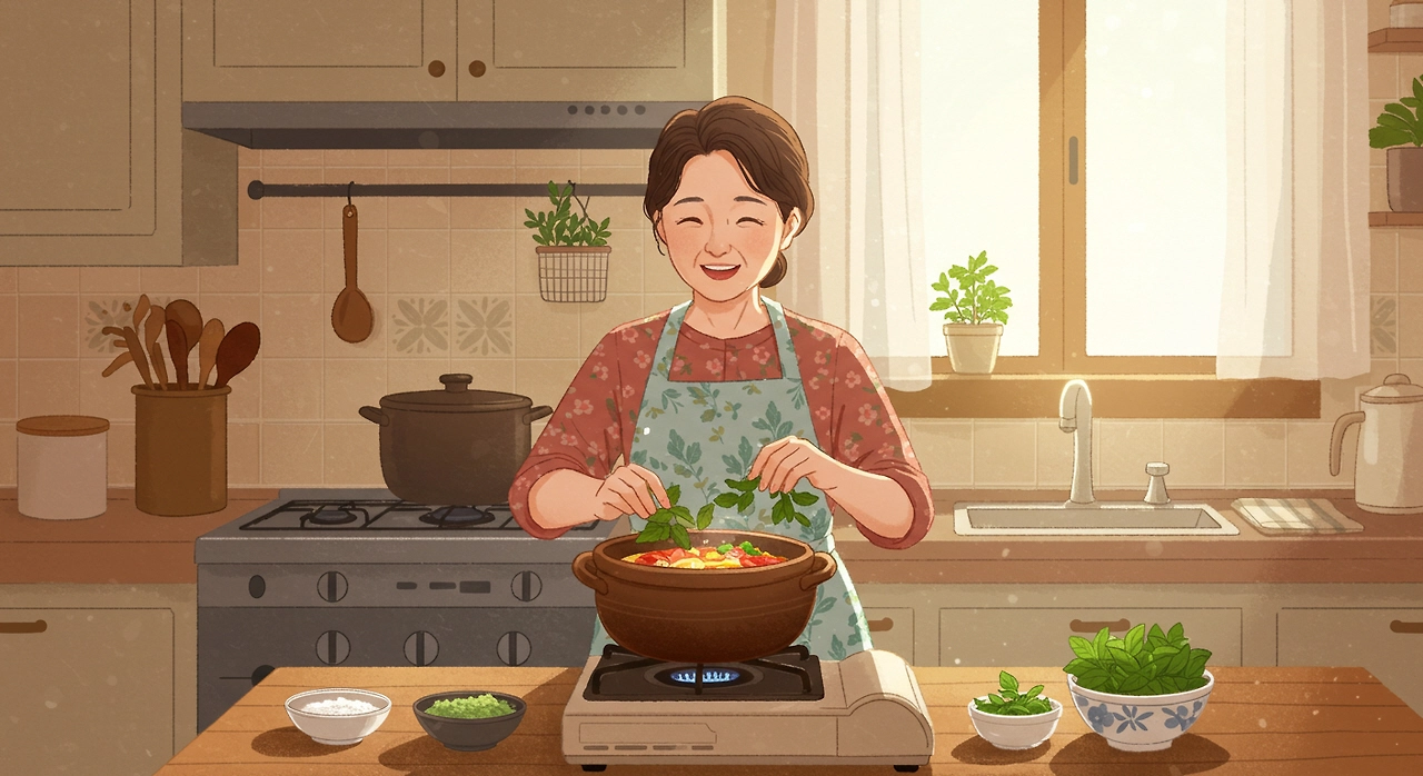 천연조미료를 사용해 요리하는 모습