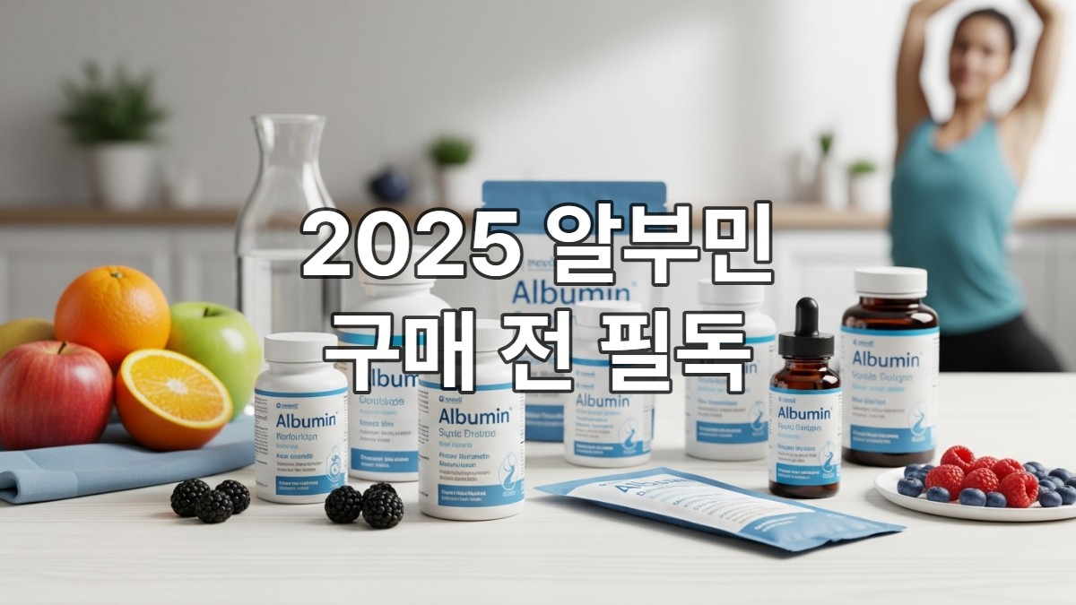 다양한 알부민 영양제 제품이 놓인 테이블, 건강한 라이프스타일을 암시하는 배경