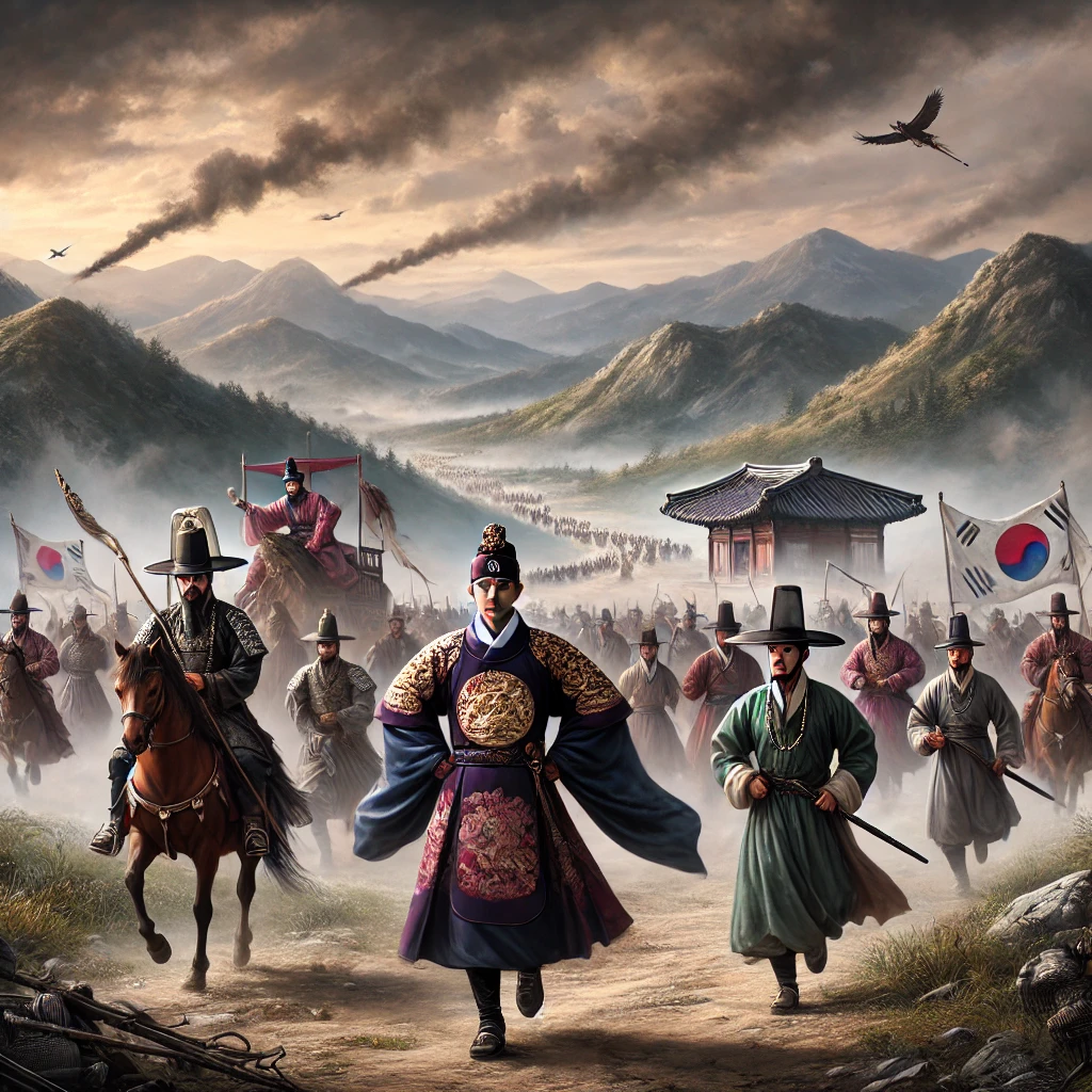 임진왜란 시 의주로 피난 중인 조선의 선조와 신하들