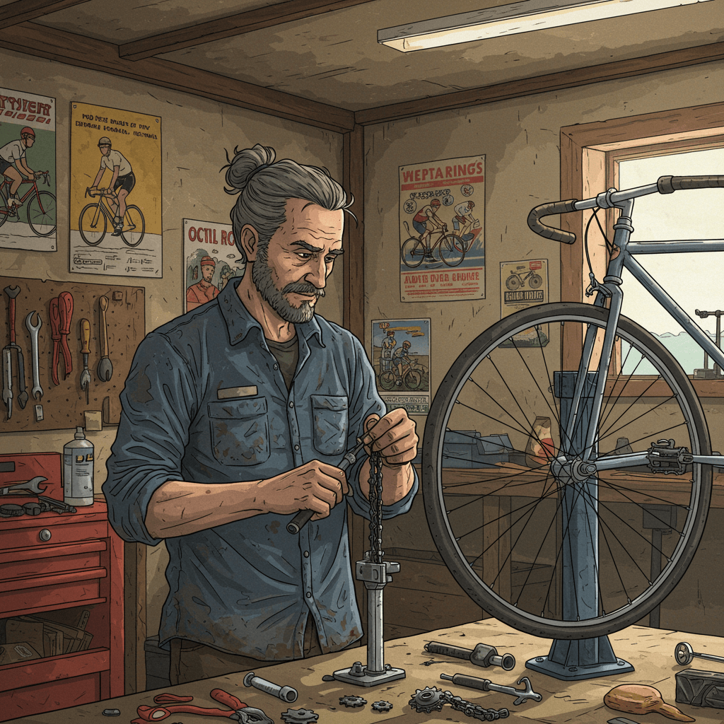 자전거 체인 교체 중인 남자