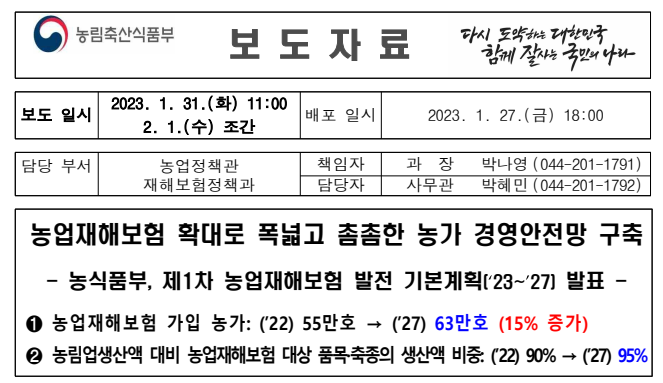 제1차 농업재해보험 발전 기본계획