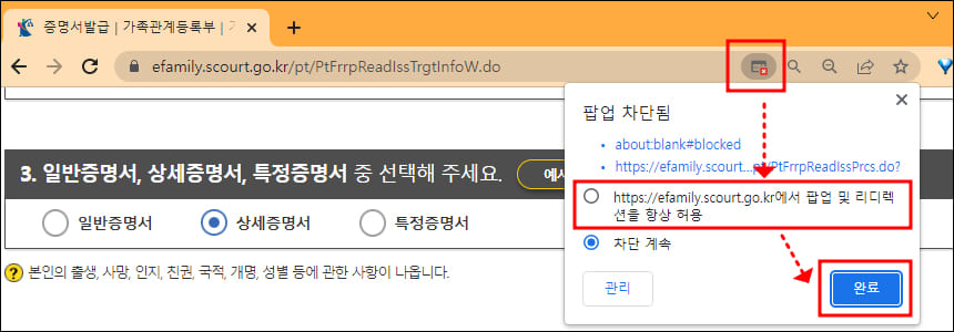팝업 차단 화면
