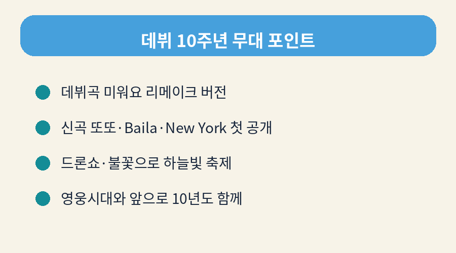 데뷔 10주년 무대 포인트