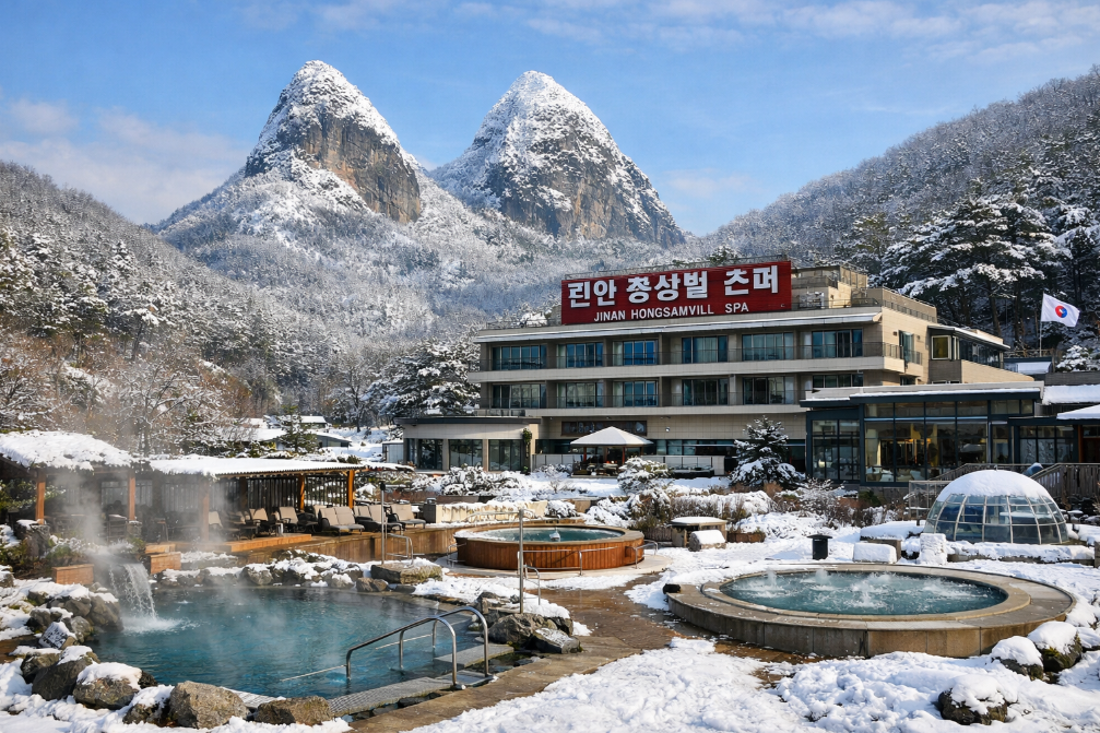 눈 덮인 마이산 뷰 온천, 진안홍삼스파 겨울 힐링 후기