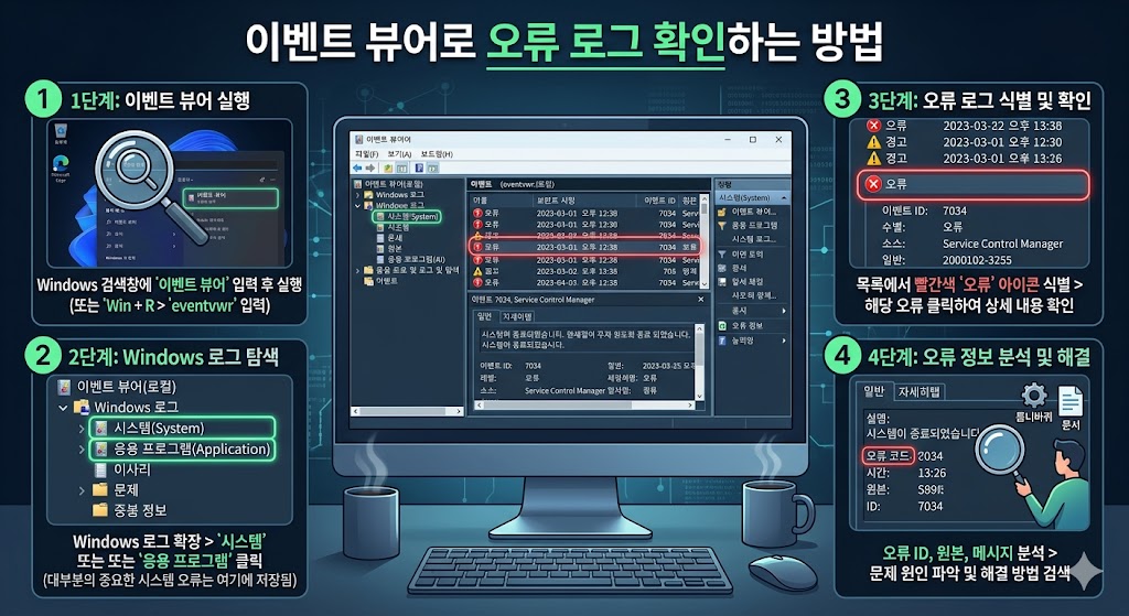 이벤트 뷰어로 오류 로그 확인하는 방법