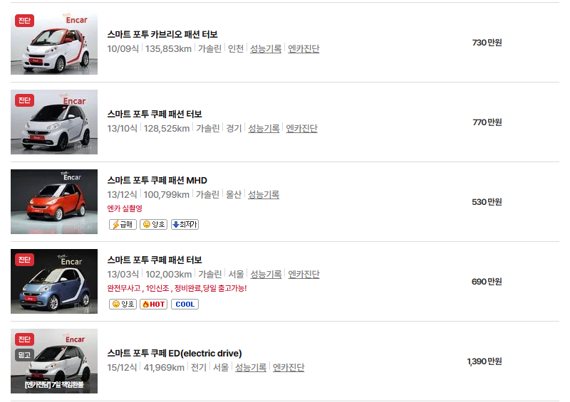 스마트 포투 중고차 가격 시세표 연비