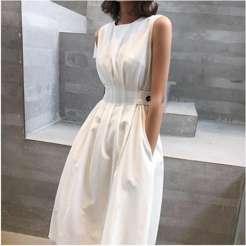 하객원피스 여성 흰색 여름원피스 민소매 A라인 나시 명품 블랙