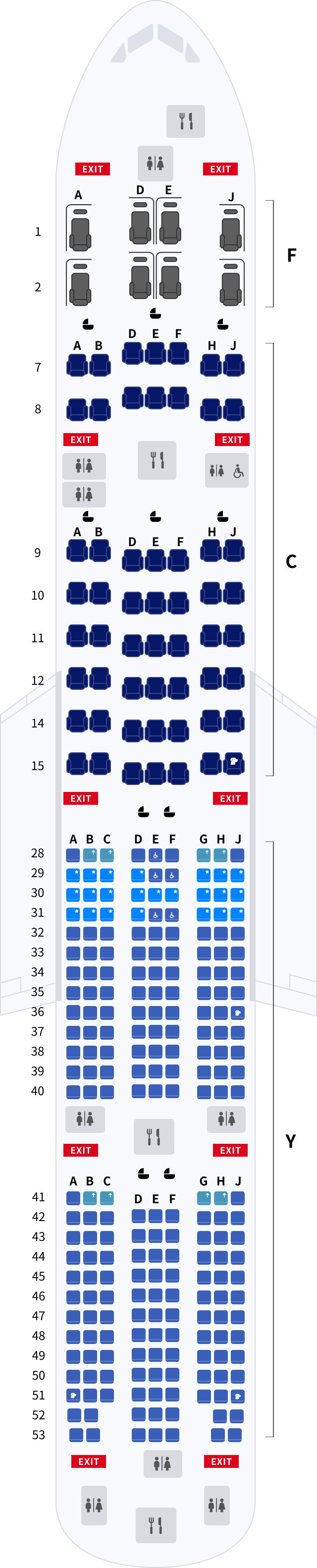 대한항공 보잉 B777 기본정보, 좌석배치도, 좌석 간격
