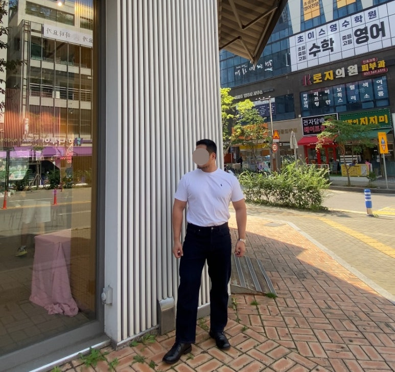 데일리룩('25. 9. 26.)폴로랄프로렌 베이직 티셔츠, 카시오 158W-1 실버, 무신사스탠다드 생지 레귤러핏 데님 팬츠, 킨치(KINCHI) 구두 더비슈즈 SHOWER 808