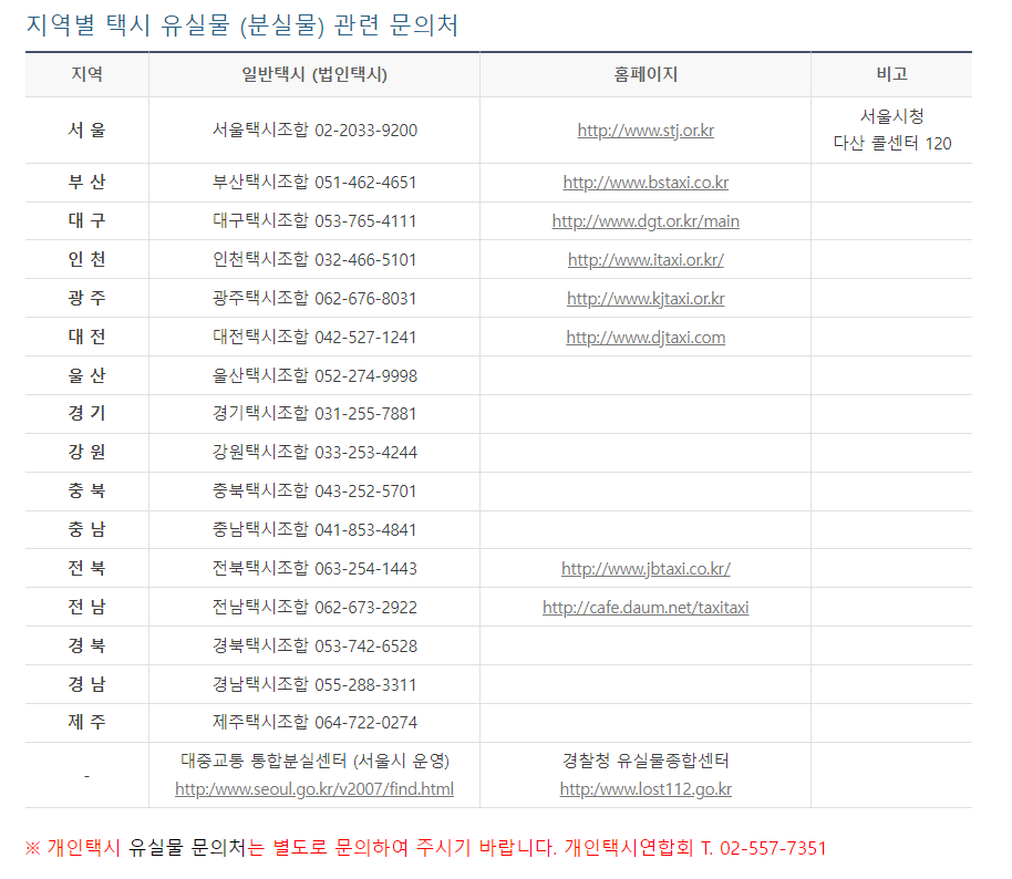 택시 분실물 찾기