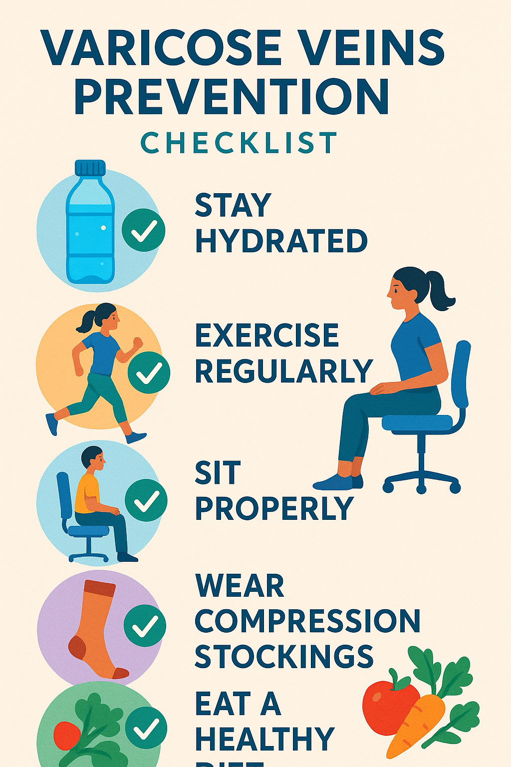 하지정맥류 예방을 위한 생활습관 체크리스트 인포그래픽